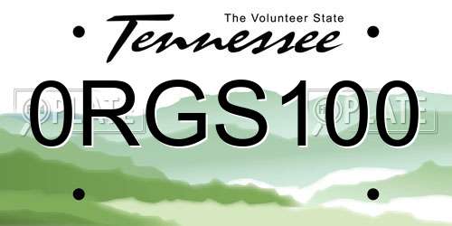 0RGS100 Tennessee License Plate