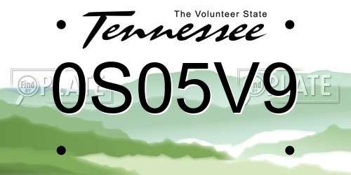 0S05V9 Tennessee License Plate