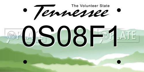 0S08F1 Tennessee License Plate