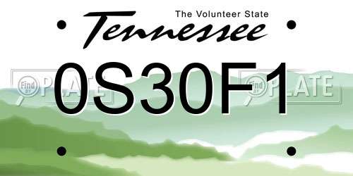 0S30F1 Tennessee License Plate