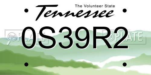 0S39R2 Tennessee License Plate