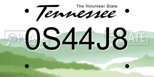 0S44J8 Tennessee License Plate