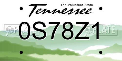 0S78Z1 Tennessee License Plate