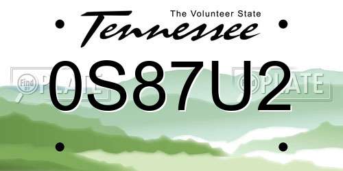 0S87U2 Tennessee License Plate