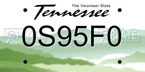 0S95F0 Tennessee License Plate