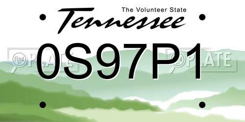 0S97P1 Tennessee License Plate