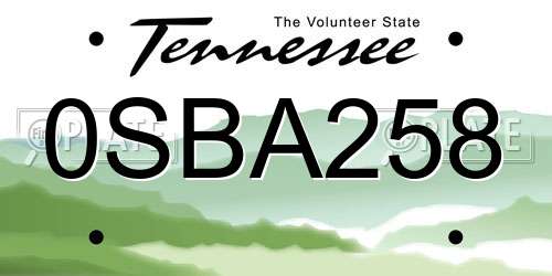 0SBA258 Tennessee License Plate