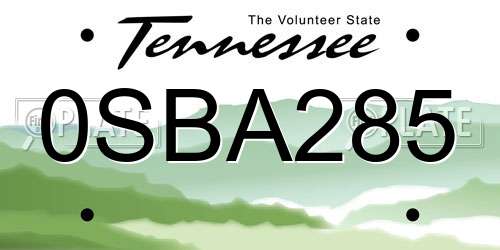 0SBA285 Tennessee License Plate