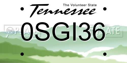0SGI36 Tennessee License Plate