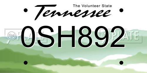 0SH892 Tennessee License Plate