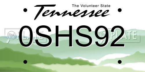 0SHS92 Tennessee License Plate