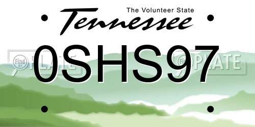 0SHS97 Tennessee License Plate