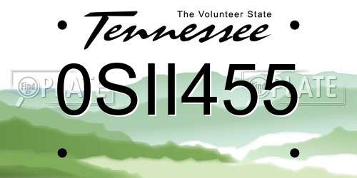 0SII455 Tennessee License Plate
