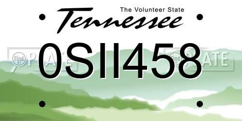 0SII458 Tennessee License Plate
