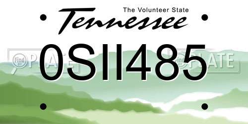 0SII485 Tennessee License Plate