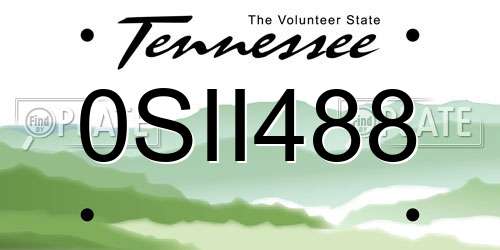 0SII488 Tennessee License Plate