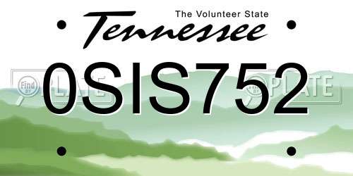 0SIS752 Tennessee License Plate