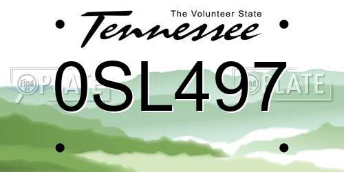 0SL497 Tennessee License Plate