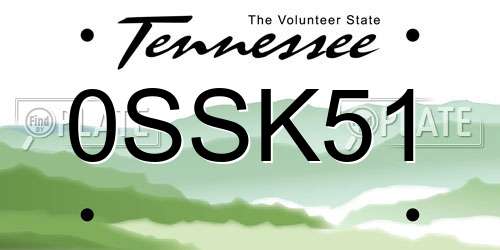 0SSK51 Tennessee License Plate