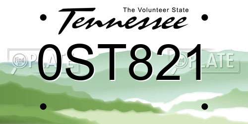 0ST821 Tennessee License Plate