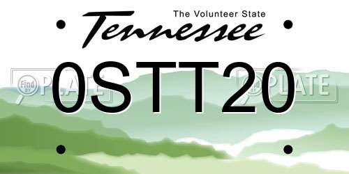 0STT20 Tennessee License Plate