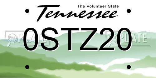 0STZ20 Tennessee License Plate