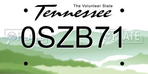 0SZB71 Tennessee License Plate