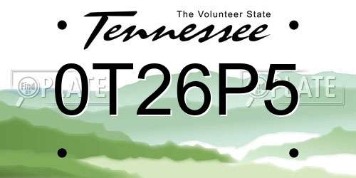 0T26P5 Tennessee License Plate