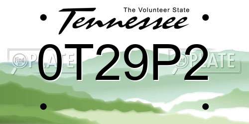 0T29P2 Tennessee License Plate
