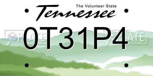 0T31P4 Tennessee License Plate