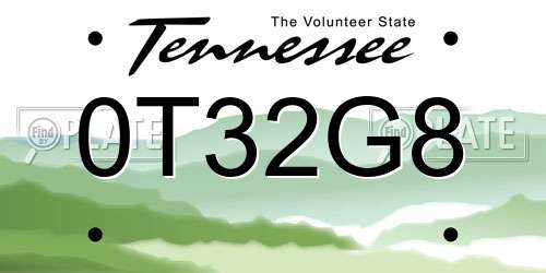 0T32G8 Tennessee License Plate