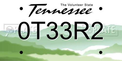 0T33R2 Tennessee License Plate