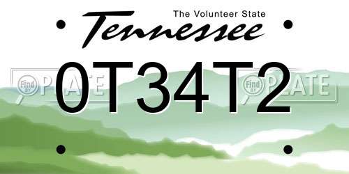 0T34T2 Tennessee License Plate