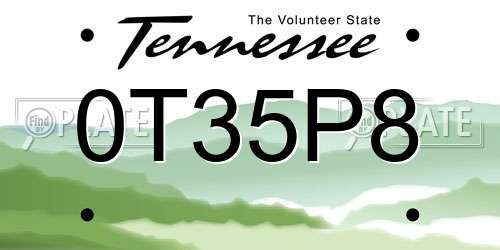 0T35P8 Tennessee License Plate