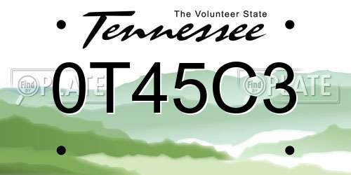 0T45C3 Tennessee License Plate