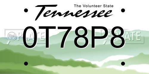 0T78P8 Tennessee License Plate