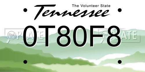 0T80F8 Tennessee License Plate