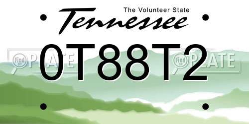 0T88T2 Tennessee License Plate