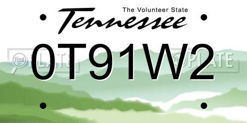 0T91W2 Tennessee License Plate