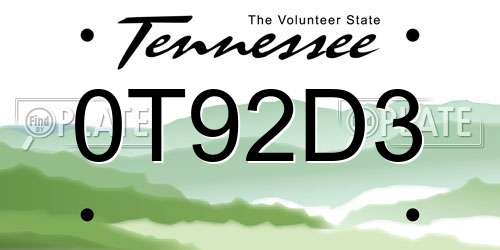 0T92D3 Tennessee License Plate