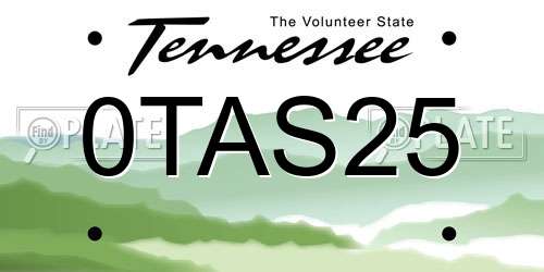 0TAS25 Tennessee License Plate