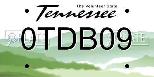 0TDB09 Tennessee License Plate