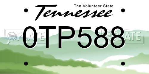 0TP588 Tennessee License Plate