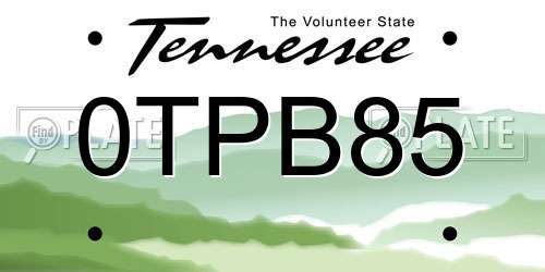 0TPB85 Tennessee License Plate