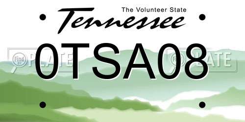 0TSA08 Tennessee License Plate