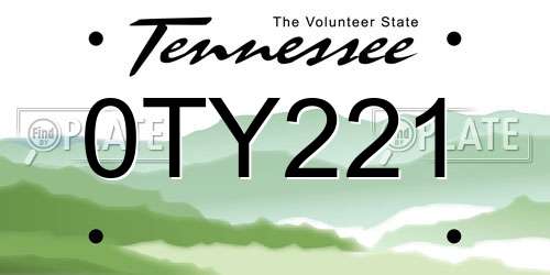 0TY221 Tennessee License Plate