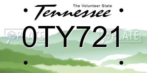 0TY721 Tennessee License Plate