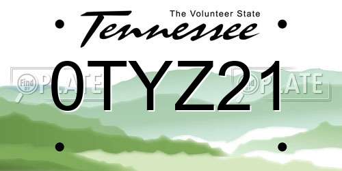 0TYZ21 Tennessee License Plate