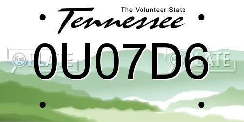 0U07D6 Tennessee License Plate