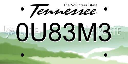 0U83M3 Tennessee License Plate